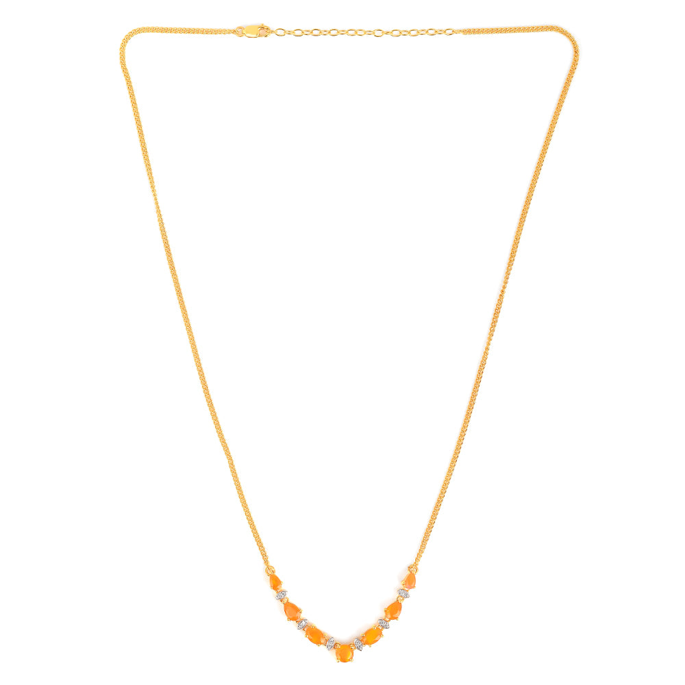 Colier din Argint 925 Placat cu Aur ( 6.28 grame ) cu Opal de Foc și Zircon Alb 1.82 Carate 2 