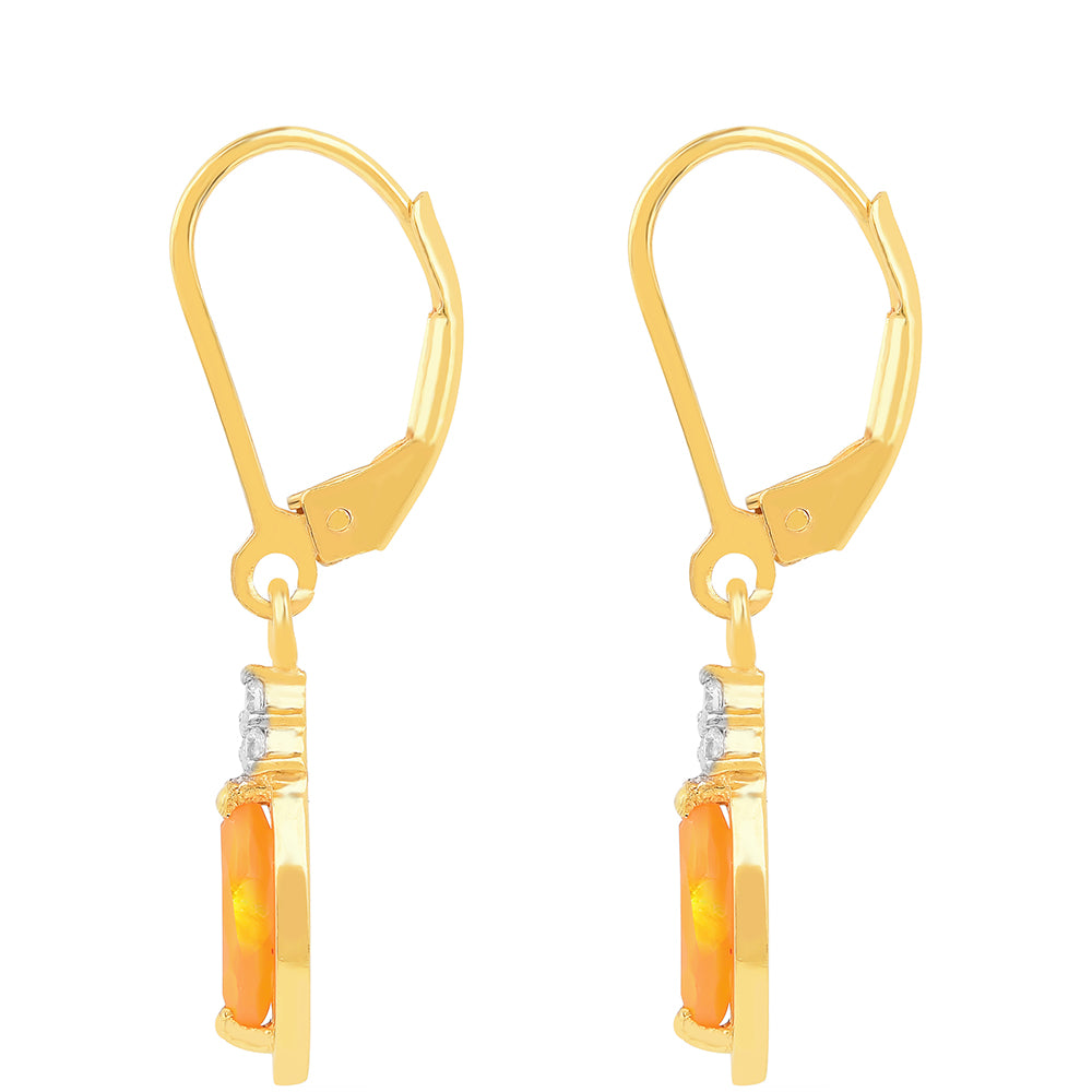 Cercei din Argint 925 Placat cu Aur ( 1.84 grame ) cu Opal de Foc și Zircon Alb 0.74 Carate 2 