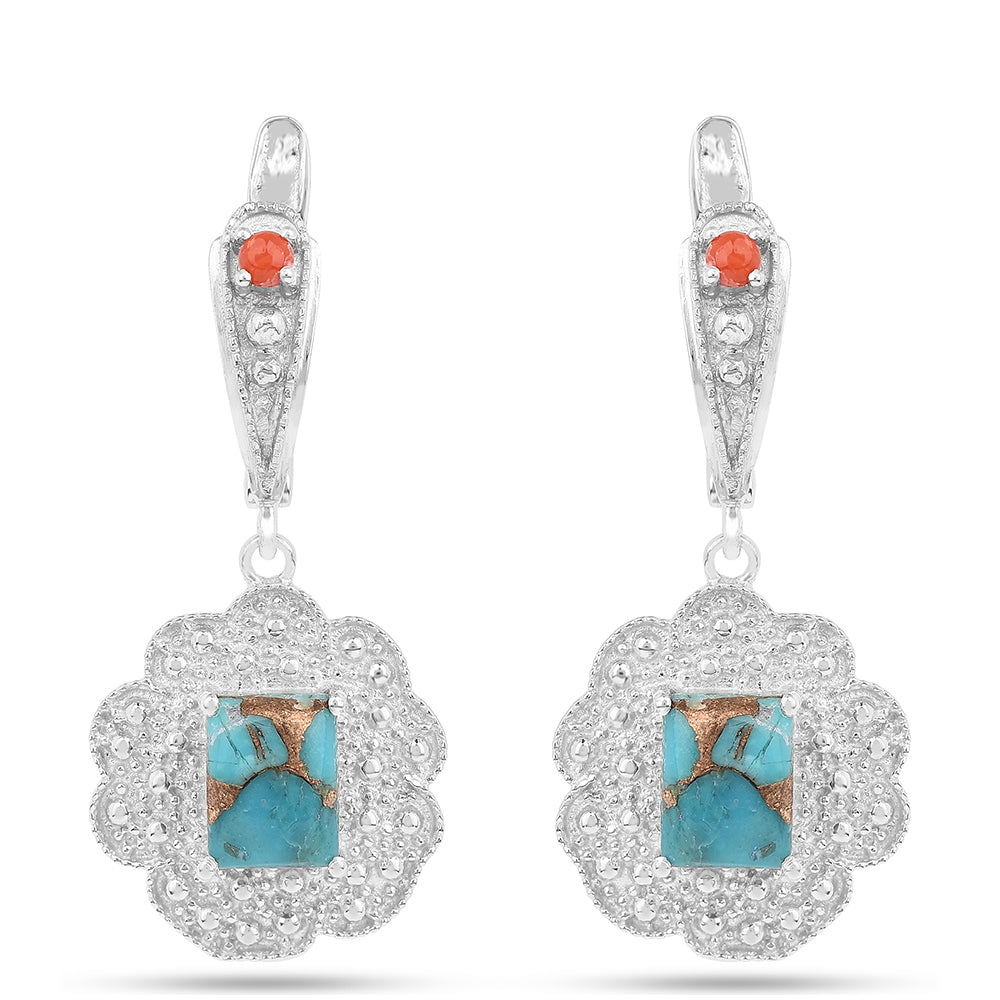 Cercei din Argint 925 ( 5.23 grame ) cu Turcoaz Oyster și Coral Roșu 3.93 Carate 1 