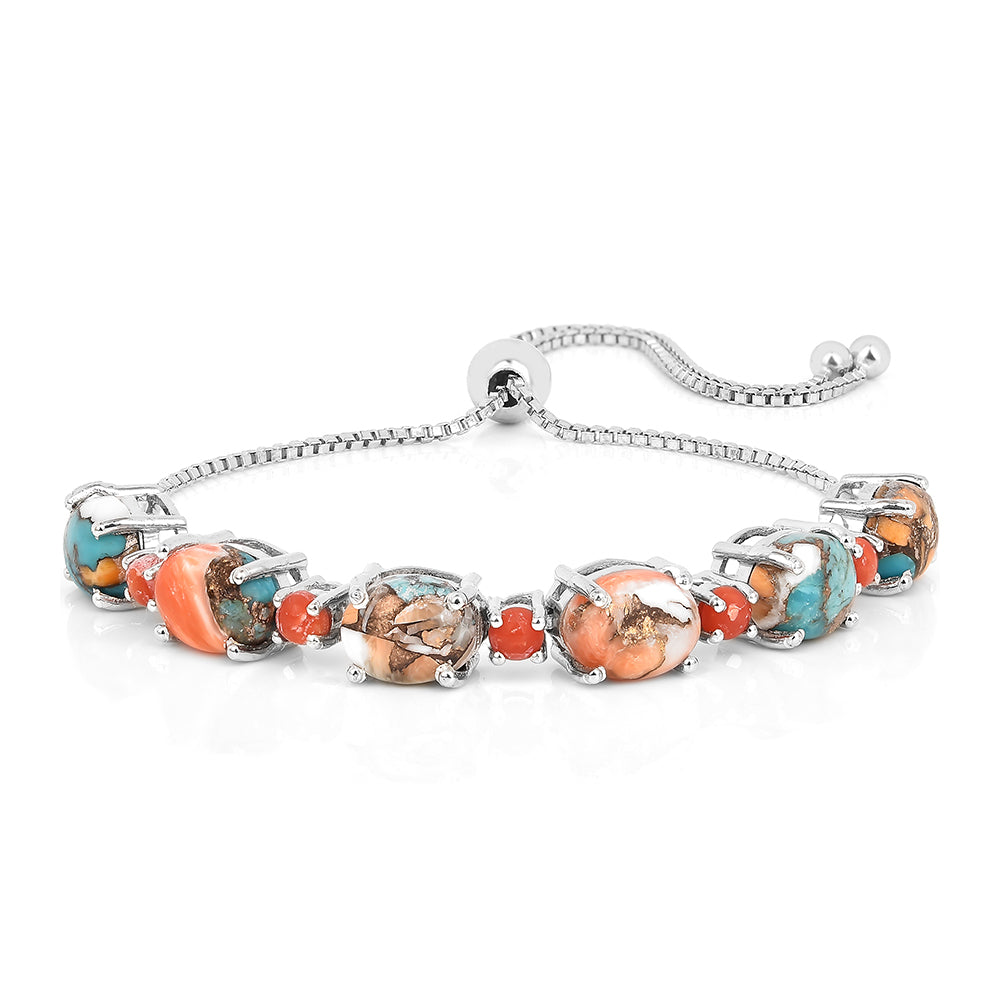 Brățară din Argint 925 ( 5.35 grame ) cu Turcoaz Oyster și Coral Roșu 10.22 Carate 1 
