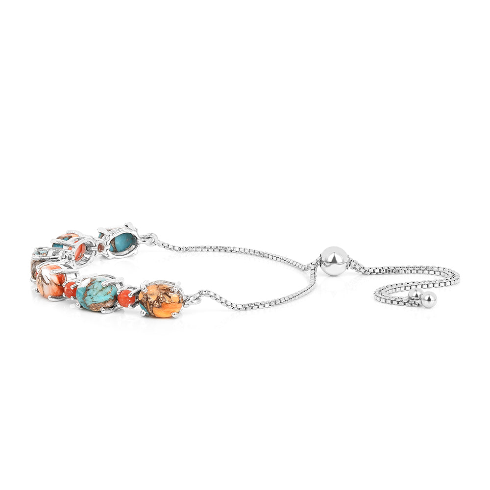 Brățară din Argint 925 ( 5.35 grame ) cu Turcoaz Oyster și Coral Roșu 10.22 Carate