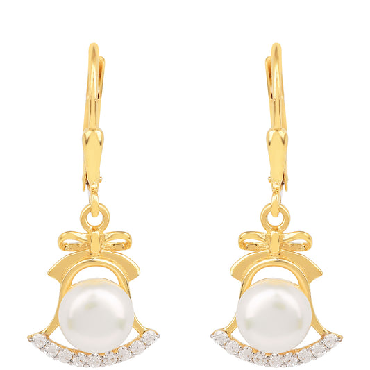 Cercei din Argint 925 Placat cu Aur ( 1.8 grame ) cu Perlă de Apă Dulce Crem 3.7 Carate