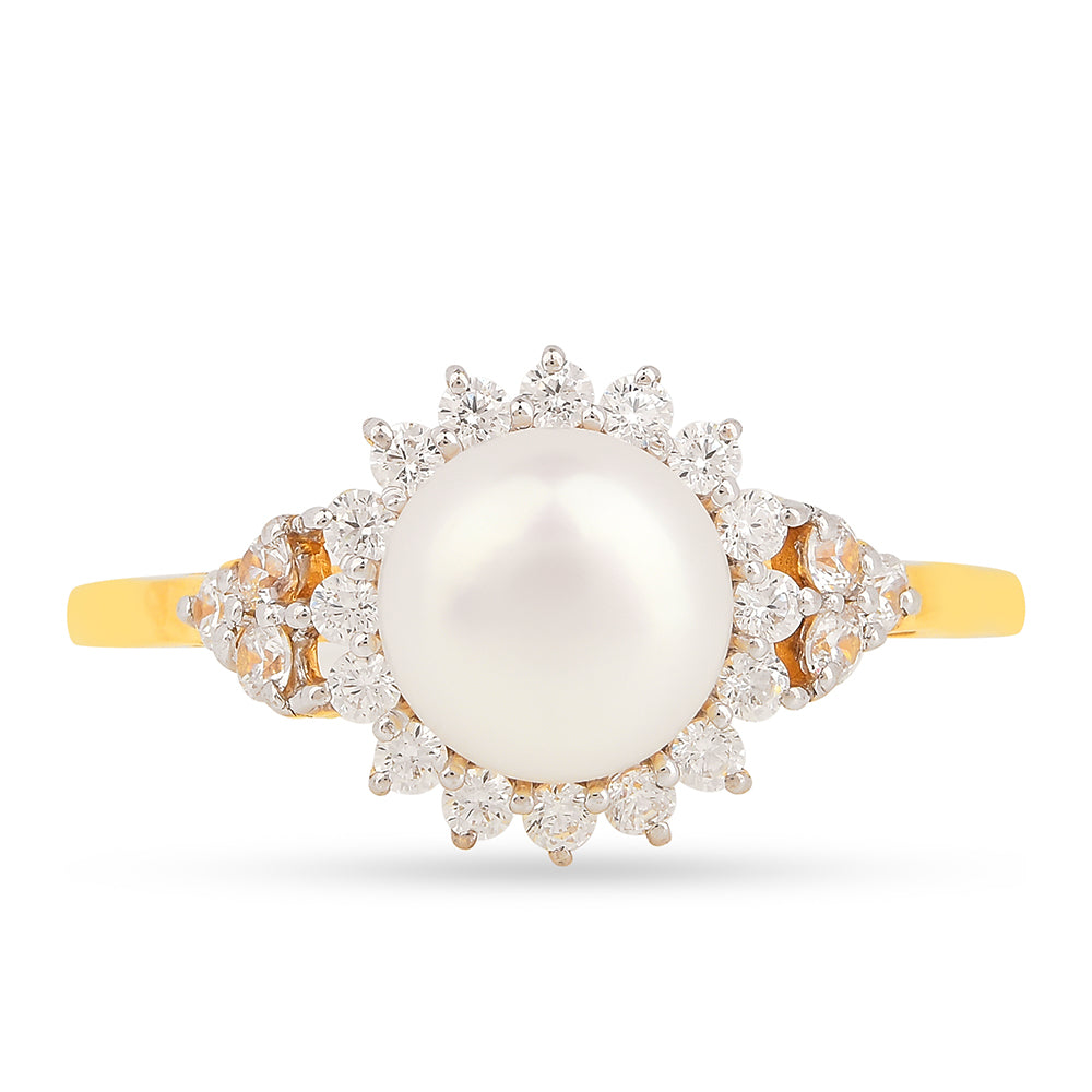 Inel din Argint 925 Placat cu Aur ( 1.95 grame ) cu Perlă de Apă Dulce Crem și Zircon Alb 2.74 Carate