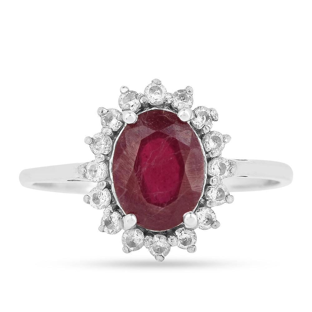 Inel din Argint 925 ( 1.84 grame ) cu Rubin Thailandez și Zircon Alb 2.38 Carate 2 