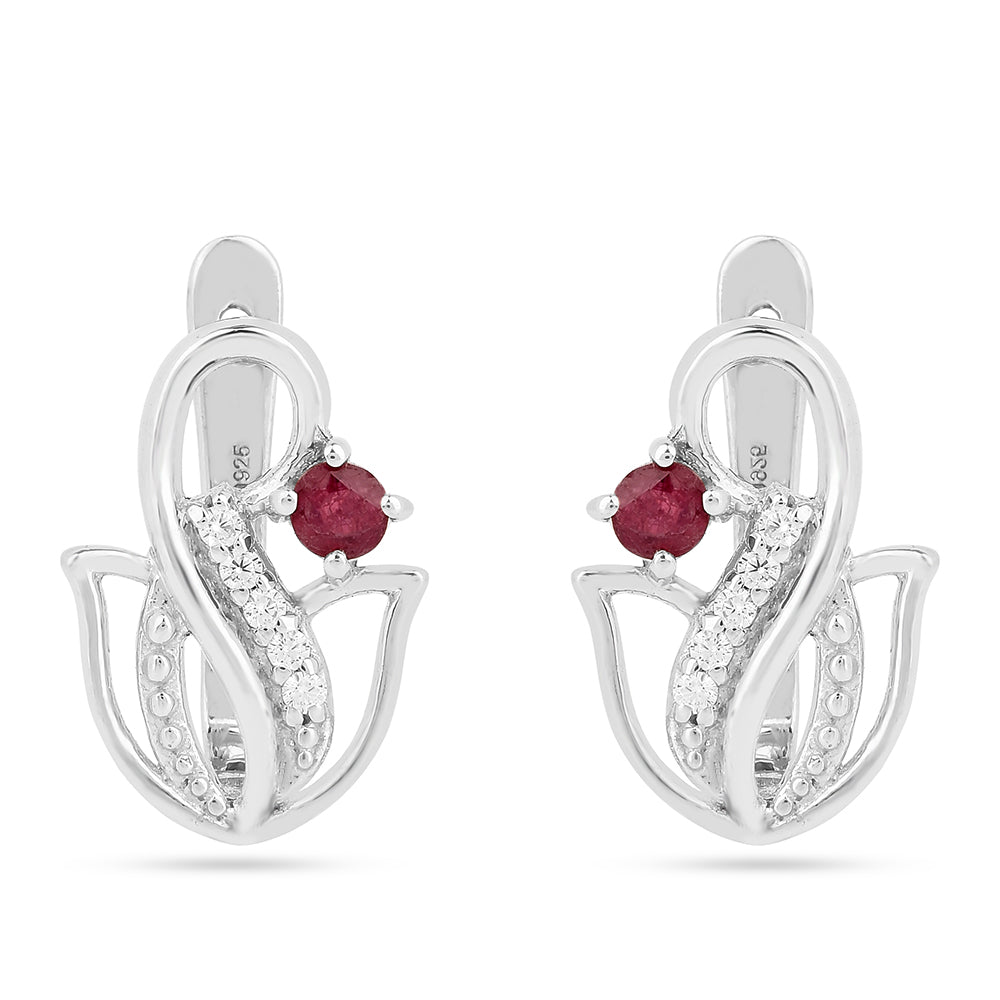 Cercei din Argint 925 ( 2.97 grame ) cu Rubin Thailandez și Zircon Alb 0.49 Carate