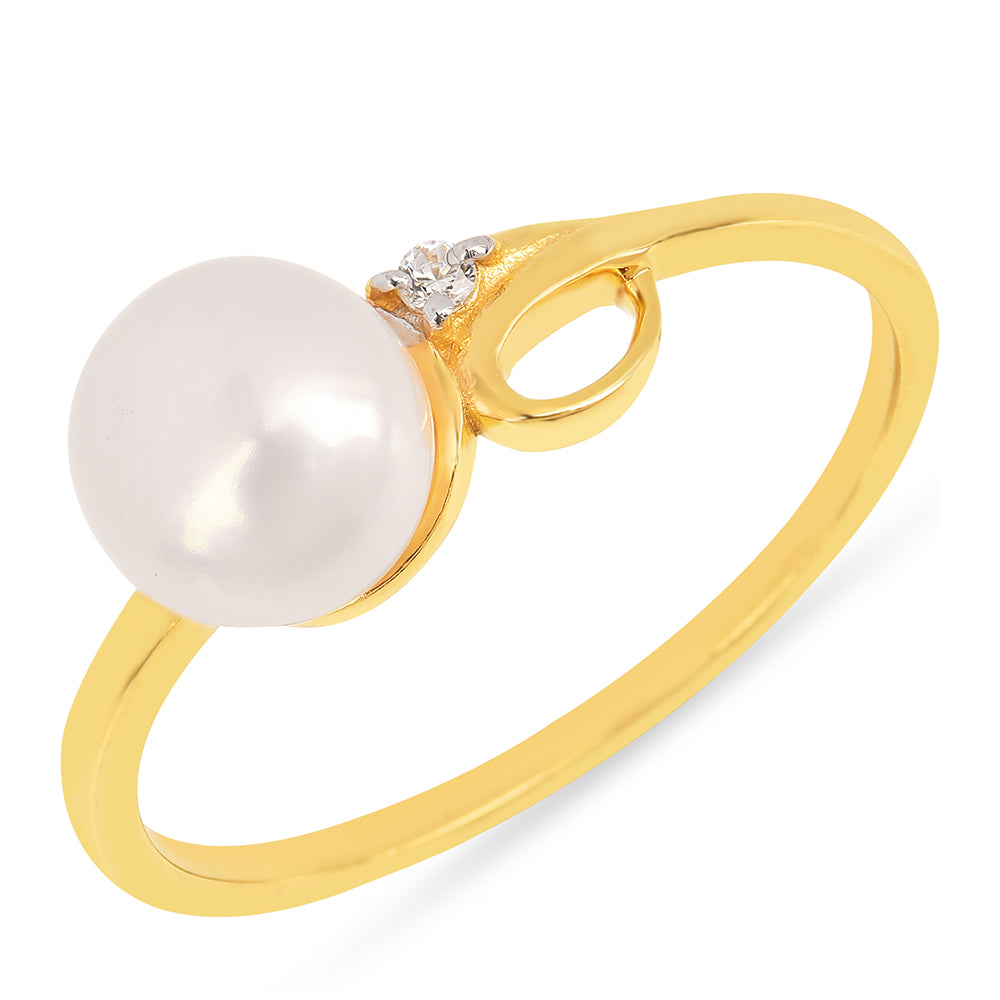 Inel din Argint 925 Placat cu Aur ( 1.32 grame ) cu Perlă de Apă Dulce Crem și Zircon Alb 2.46 Carate 1 