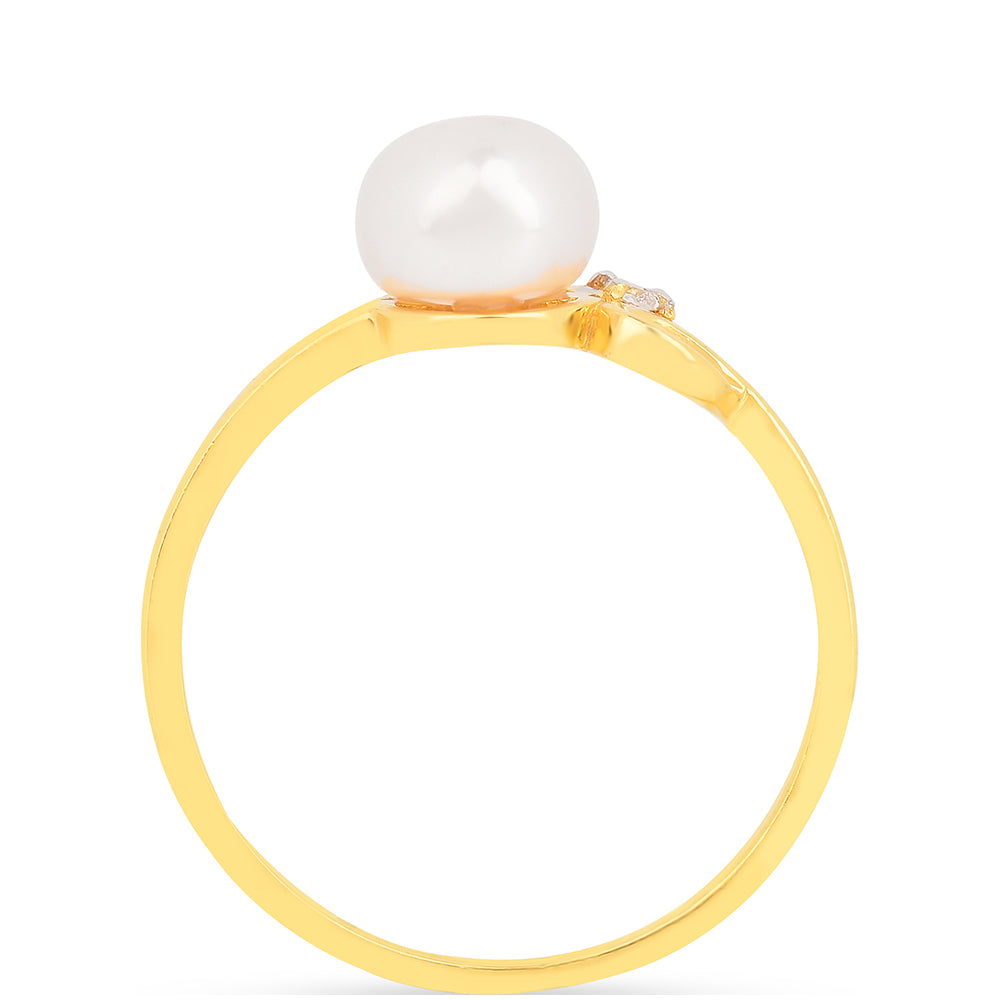 Inel din Argint 925 Placat cu Aur ( 1.32 grame ) cu Perlă de Apă Dulce Crem și Zircon Alb 2.46 Carate