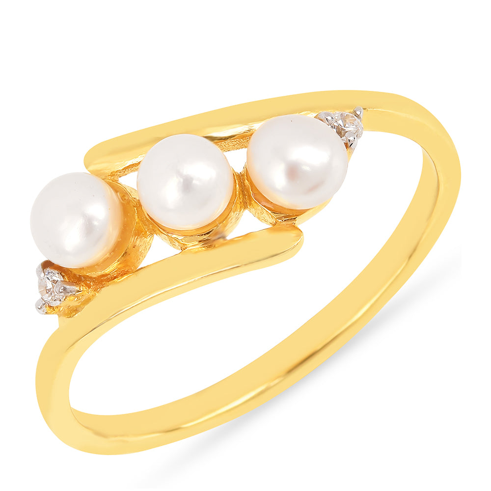 Inel din Argint 925 Placat cu Aur ( 1.53 grame ) cu Perlă de Apă Dulce Crem și Zircon Alb 0.92 Carate 1 