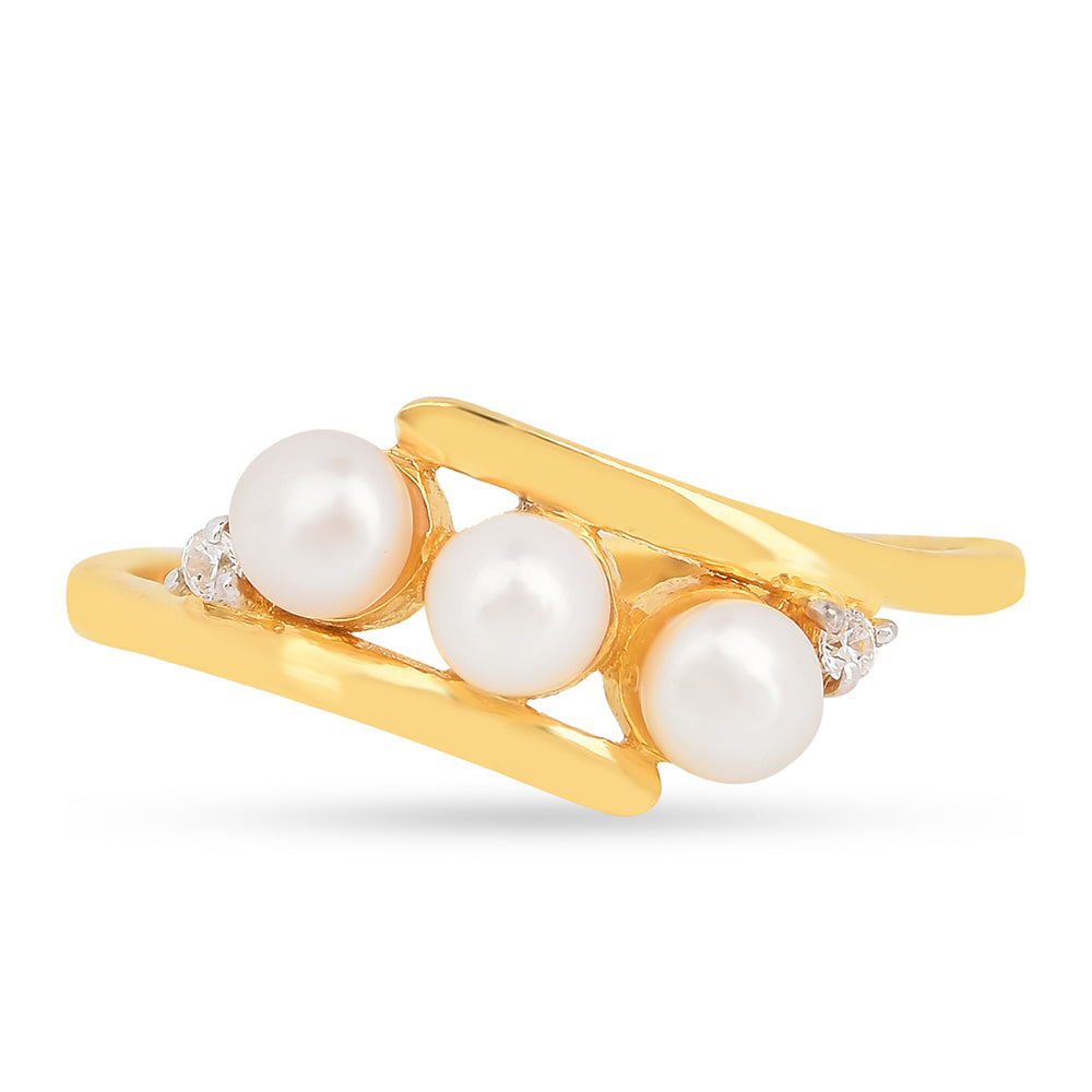 Inel din Argint 925 Placat cu Aur ( 1.53 grame ) cu Perlă de Apă Dulce Crem și Zircon Alb 0.92 Carate
