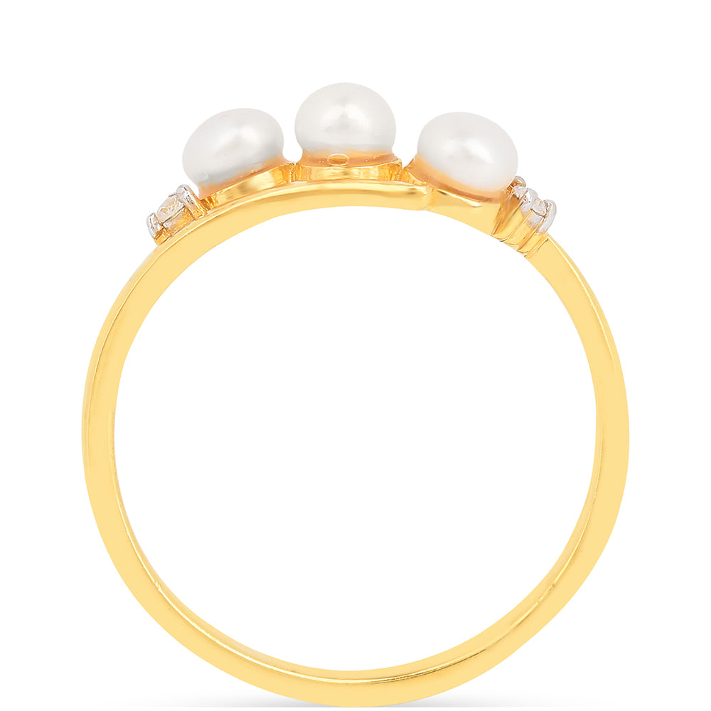 Inel din Argint 925 Placat cu Aur ( 1.53 grame ) cu Perlă de Apă Dulce Crem și Zircon Alb 0.92 Carate