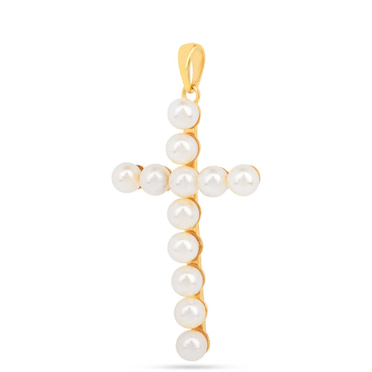 Cruce Pandantiv din Argint 925 Placat cu Aur ( 1.91 grame ) cu Perlă de Apă Dulce Crem 10.86 Carate