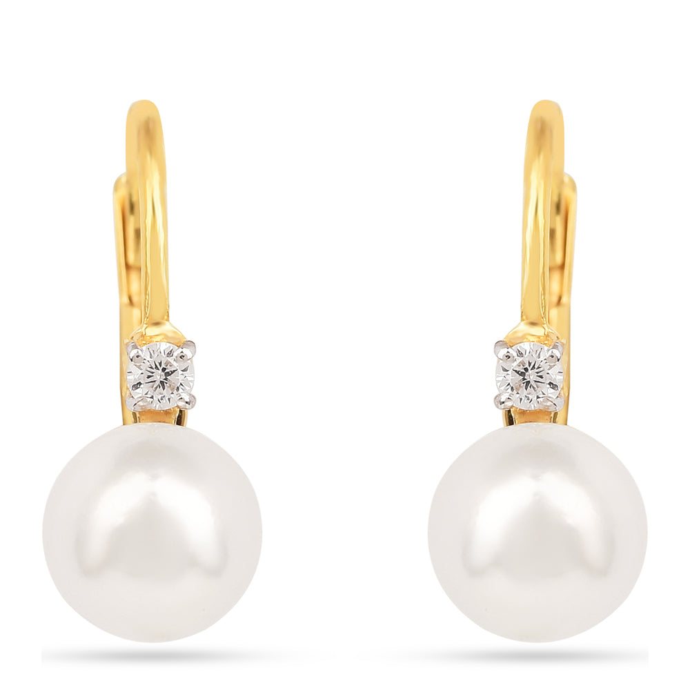 Cercei din Argint 925 Placat cu Aur ( 1.11 grame ) cu Perlă de Apă Dulce Crem și Zircon Alb 3.77 Carate
