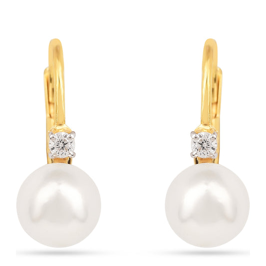 Cercei din Argint 925 Placat cu Aur ( 1.11 grame ) cu Perlă de Apă Dulce Crem și Zircon Alb 3.77 Carate