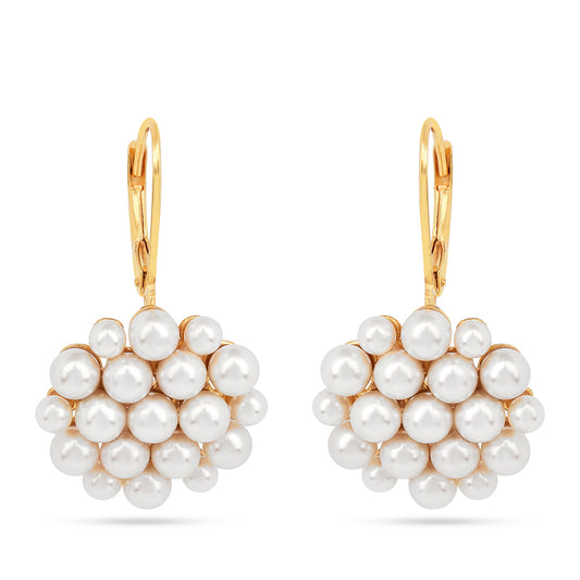 Cercei din Argint 925 Placat cu Aur ( 3.44 grame ) cu Perlă de Apă Dulce Crem 15.18 Carate