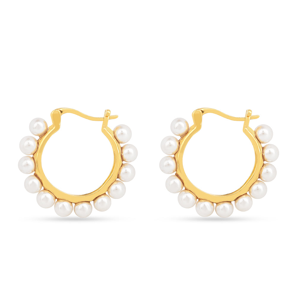 Cercei din Argint 925 Placat cu Aur ( 3.12 grame ) cu Perlă de Apă Dulce Crem 11.93 Carate