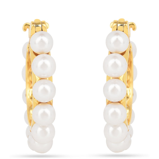 Cercei din Argint 925 Placat cu Aur ( 3.12 grame ) cu Perlă de Apă Dulce Crem 11.93 Carate