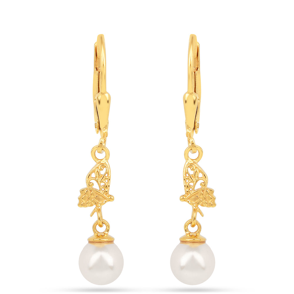 Cercei din Argint 925 Placat cu Aur ( 1.43 grame ) cu Perlă de Apă Dulce Crem 3.75 Carate 1 