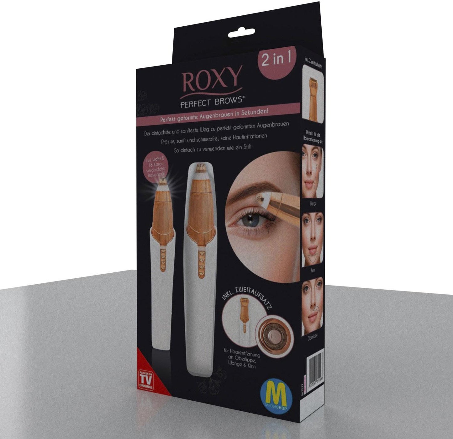 Roxy Perfect Brows – Aparat 2 în 1 pentru conturarea sprâncenelor și îndepărtarea părului facial.