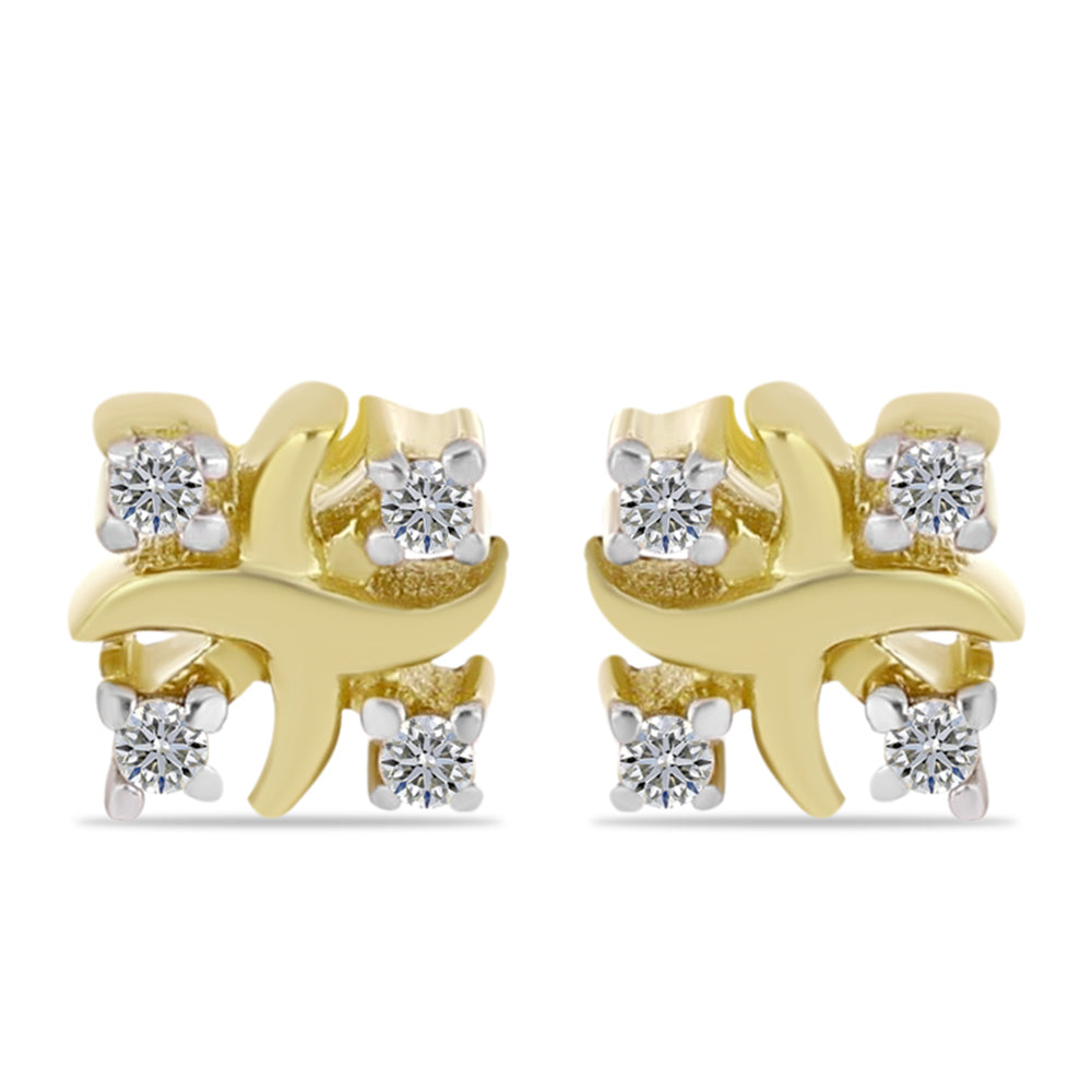 Cercei din Argint 925 Placat cu Aur ( 1.02 grame ) cu Diamant Alb 0.06 Carate 3 