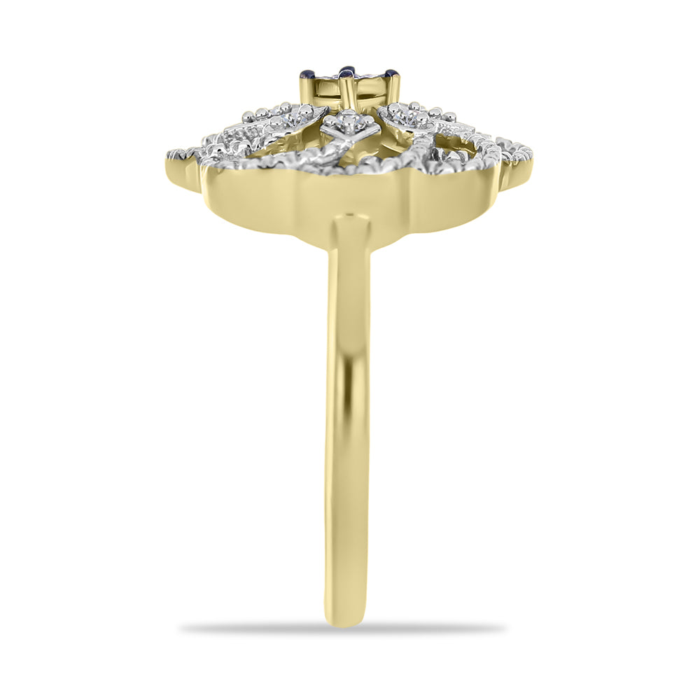 Inel din Argint 925 Placat cu Aur ( 3.41 grame ) cu Diamant Verde și Diamant Alb 0.09 Carate 4 