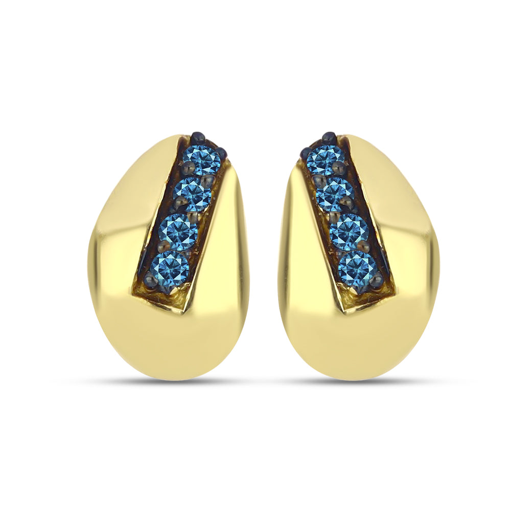 Cercei din Argint 925 Placat cu Aur ( 2.36 grame ) cu Diamant Albastru 0.1 Carate 1 
