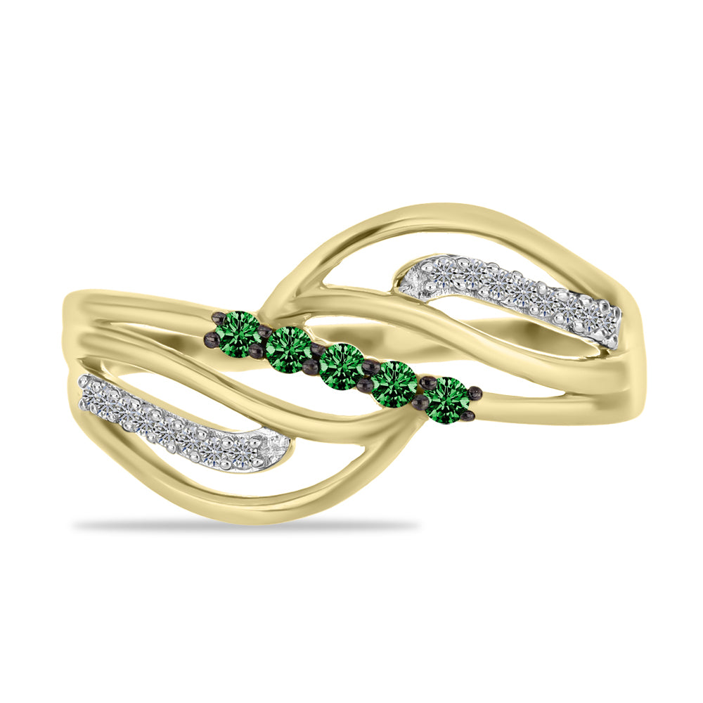 Inel din Argint 925 Placat cu Aur ( 3.14 grame ) cu Diamant Verde și Diamant Alb 0.24 Carate 1 