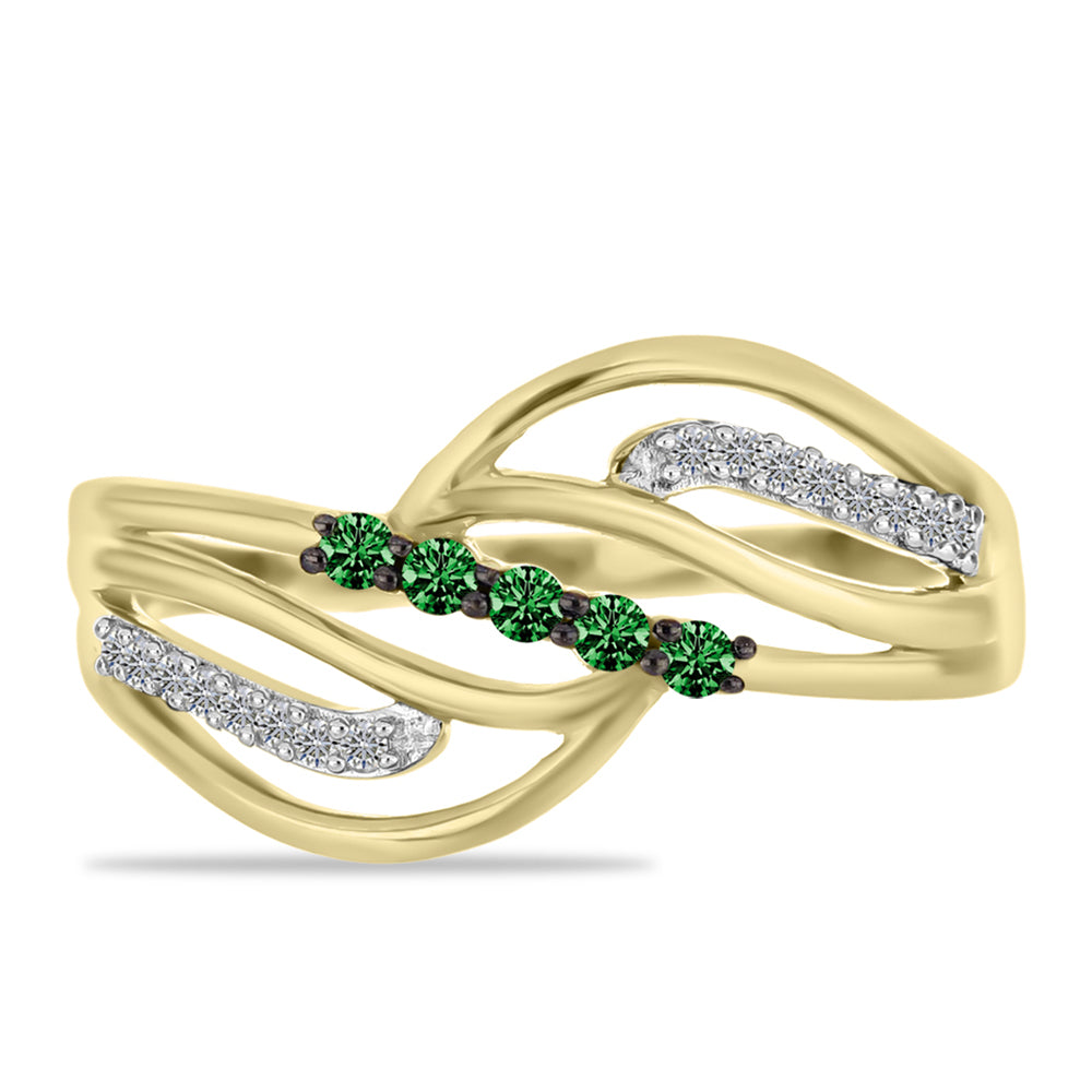 Inel din Argint 925 Placat cu Aur ( 3.14 grame ) cu Diamant Verde și Diamant Alb 0.24 Carate 5 