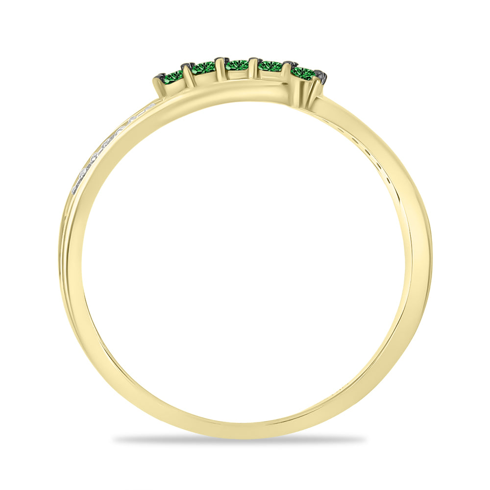 Inel din Argint 925 Placat cu Aur ( 3.14 grame ) cu Diamant Verde și Diamant Alb 0.24 Carate