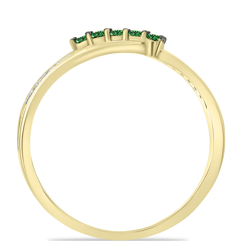 Inel din Argint 925 Placat cu Aur ( 3.14 grame ) cu Diamant Verde și Diamant Alb 0.24 Carate 6 