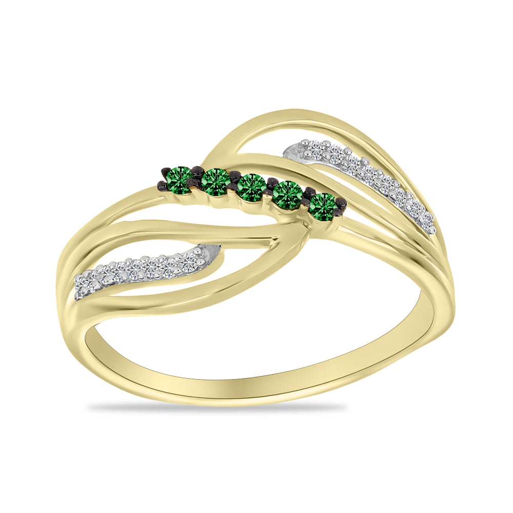 Inel din Argint 925 Placat cu Aur ( 3.14 grame ) cu Diamant Verde și Diamant Alb 0.24 Carate