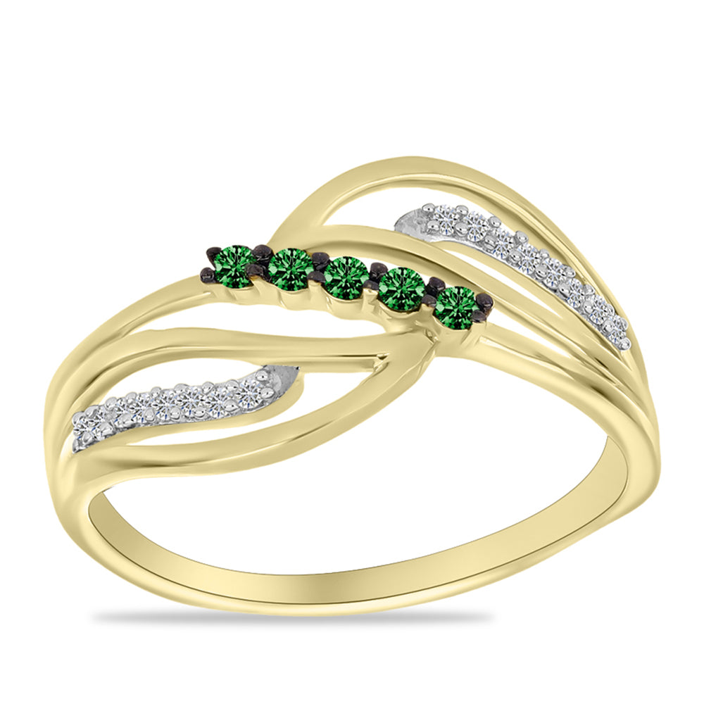 Inel din Argint 925 Placat cu Aur ( 3.14 grame ) cu Diamant Verde și Diamant Alb 0.24 Carate 7 