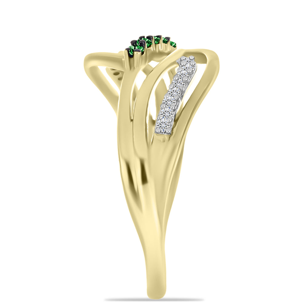 Inel din Argint 925 Placat cu Aur ( 3.14 grame ) cu Diamant Verde și Diamant Alb 0.24 Carate
