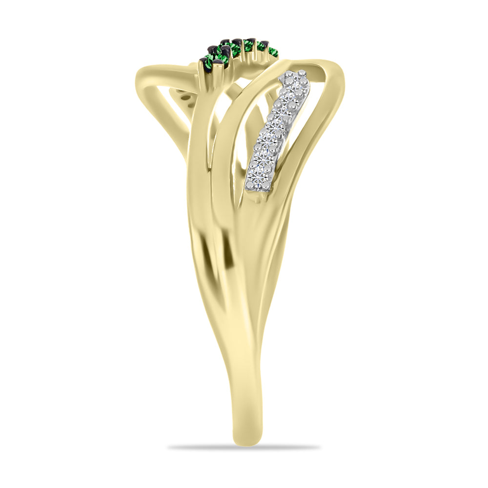 Inel din Argint 925 Placat cu Aur ( 3.14 grame ) cu Diamant Verde și Diamant Alb 0.24 Carate 4 