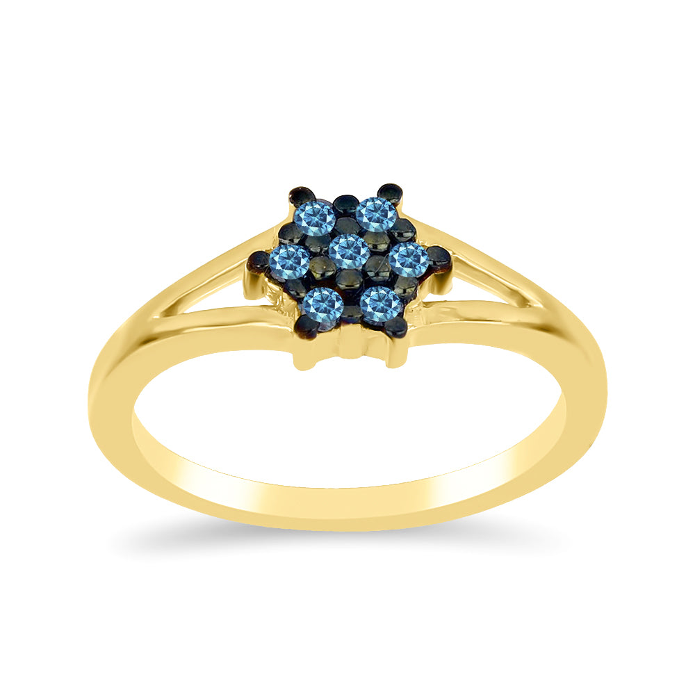 Inel din Argint 925 Placat cu Aur ( 2.29 grame ) cu Diamant Albastru 0.18 Carate 3 