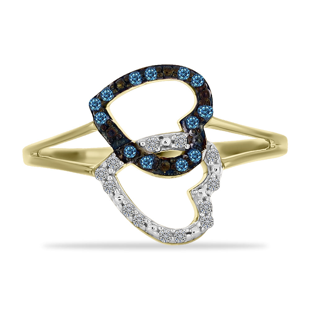 Inel din Argint 925 Placat cu Aur ( 2.52 grame ) cu Diamant Albastru și Diamant Alb 0.2 Carate