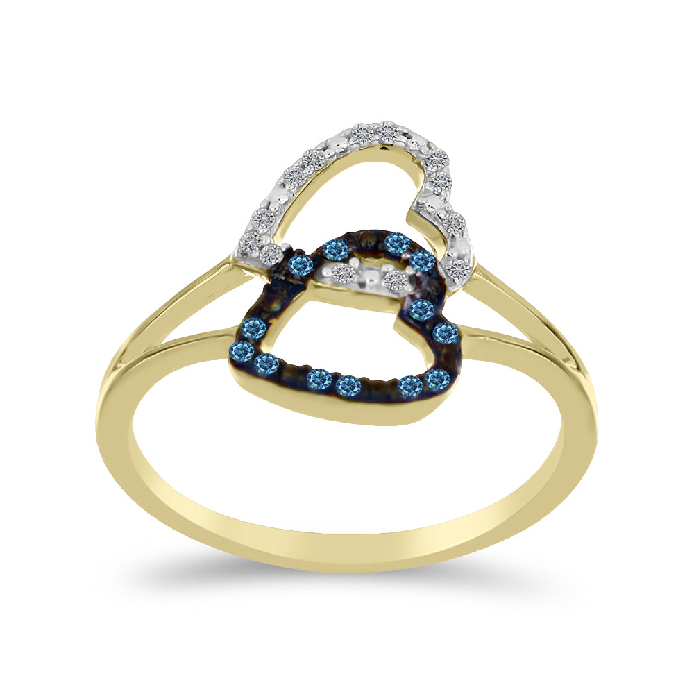 Inel din Argint 925 Placat cu Aur ( 2.52 grame ) cu Diamant Albastru și Diamant Alb 0.2 Carate 3 
