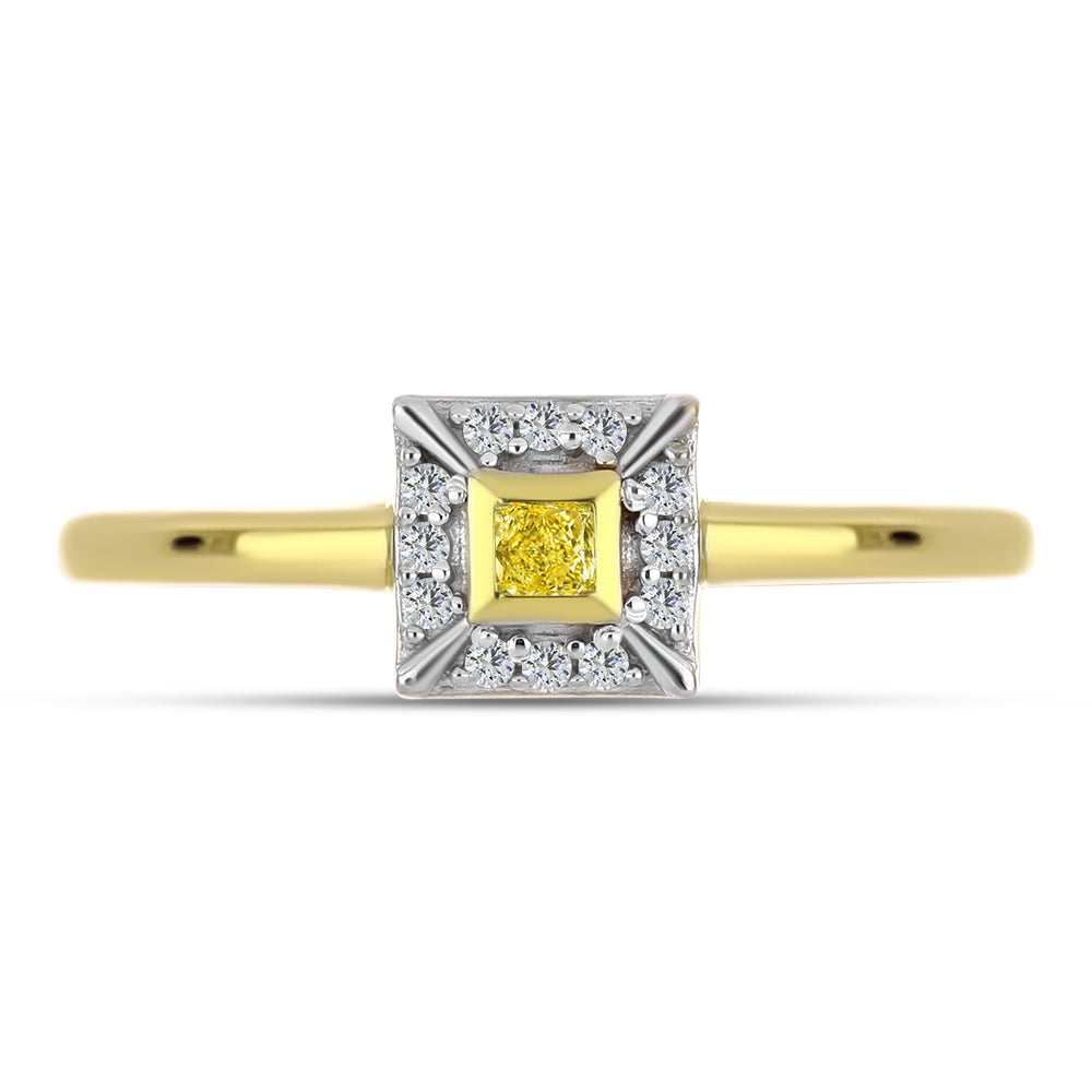 Inel din Argint 925 Placat cu Aur ( 2.08 grame ) cu Diamant Galben și Zircon Alb Natural 0.22 Carate 1 