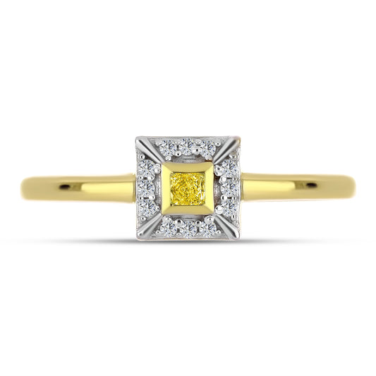 Inel din Argint 925 Placat cu Aur ( 2.08 grame ) cu Diamant Galben și Zircon Alb Natural 0.22 Carate
