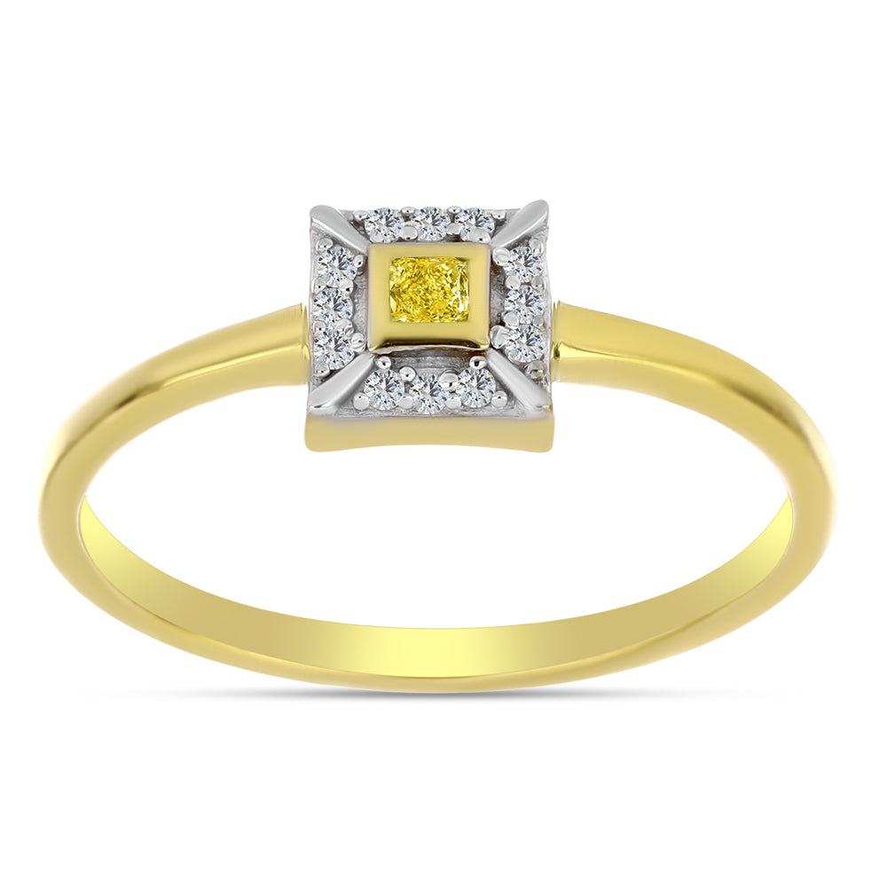 Inel din Argint 925 Placat cu Aur ( 2.08 grame ) cu Diamant Galben și Zircon Alb Natural 0.22 Carate 3 