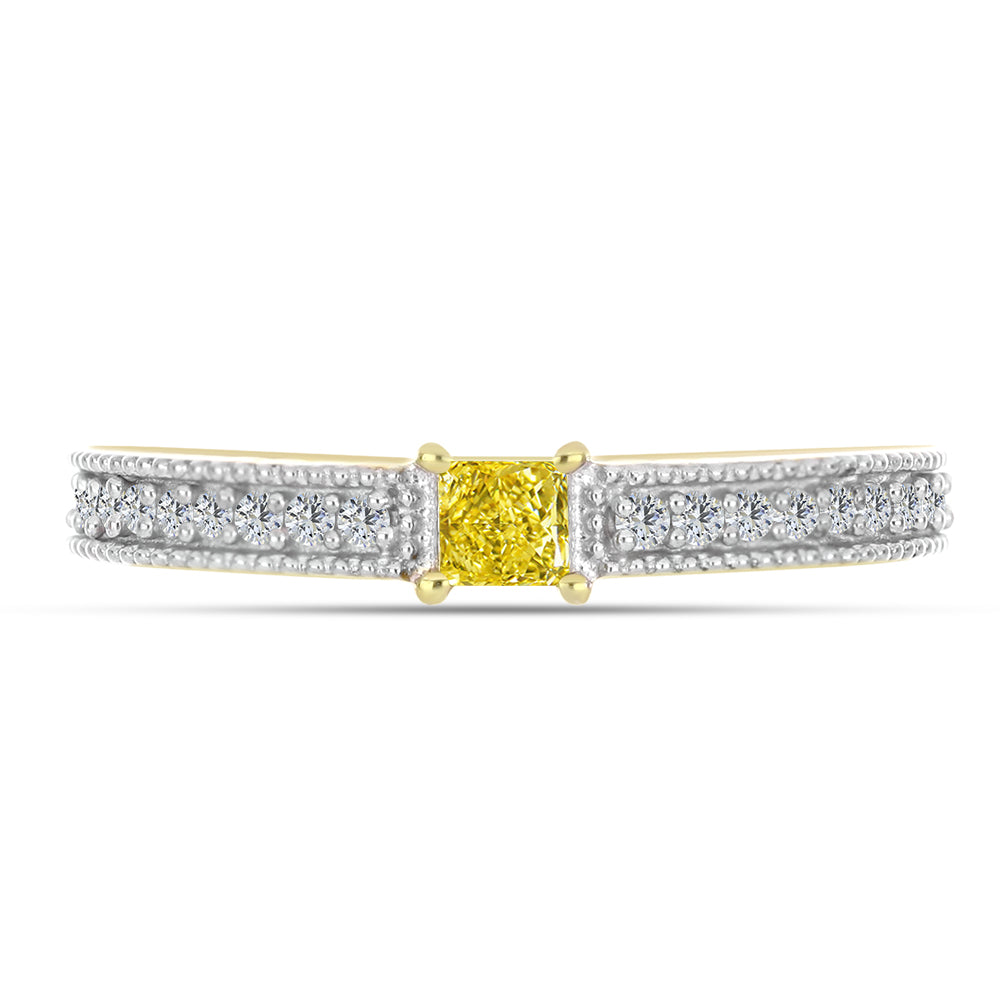Inel din Argint 925 Placat cu Aur ( 2.4 grame ) cu Diamant Galben și Zircon Alb Natural 0.39 Carate 1 