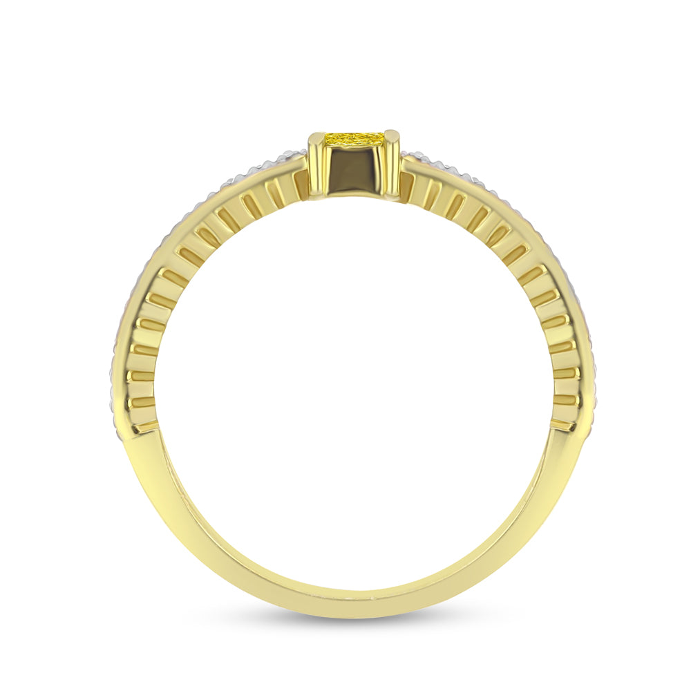 Inel din Argint 925 Placat cu Aur ( 2.4 grame ) cu Diamant Galben și Zircon Alb Natural 0.39 Carate