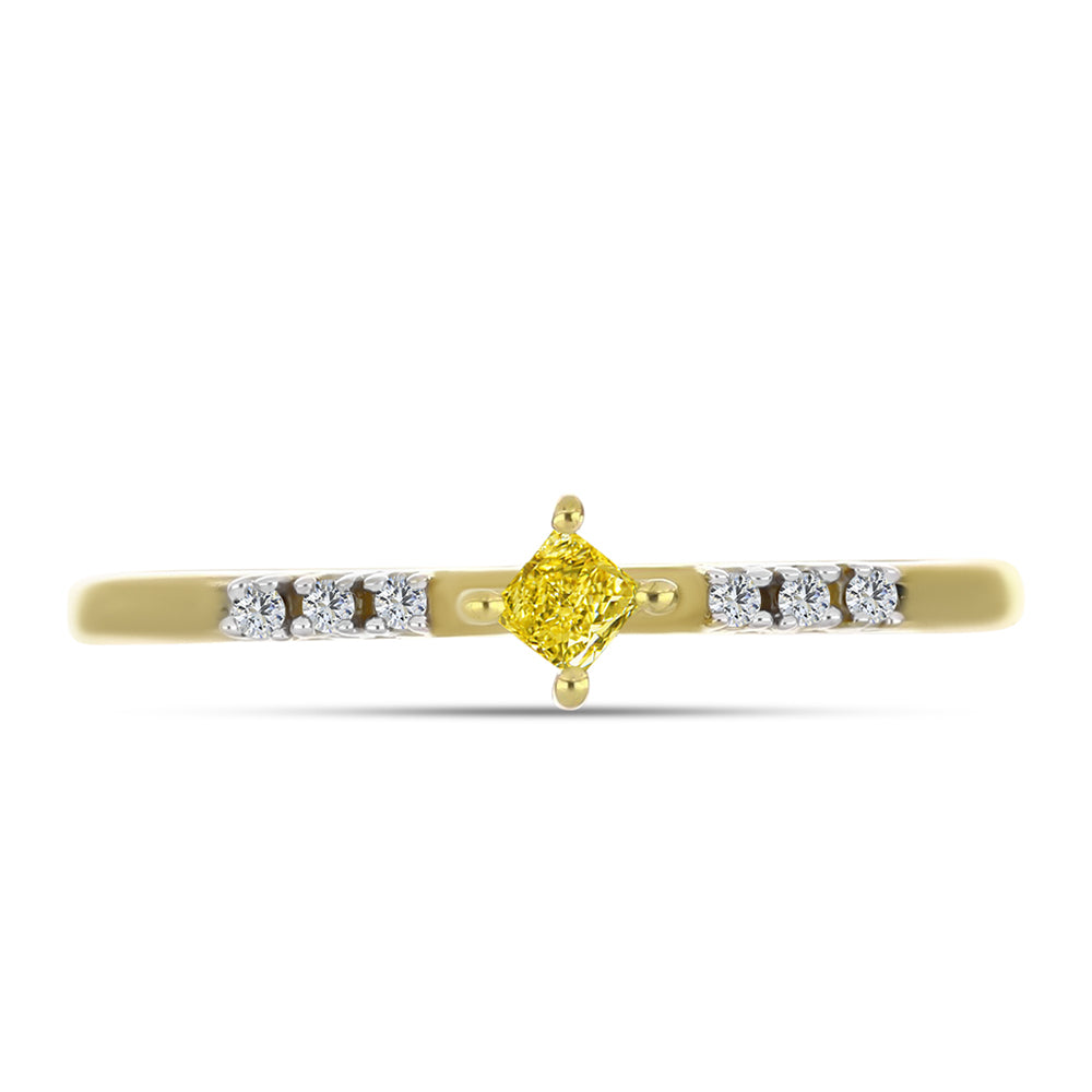 Inel din Argint 925 Placat cu Aur ( 1.54 grame ) cu Diamant Galben și Zircon Alb Natural 0.18 Carate 5 