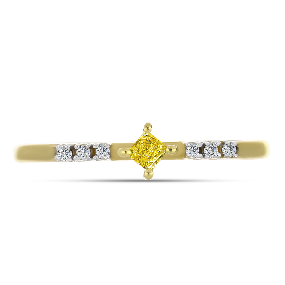 Inel din Argint 925 Placat cu Aur ( 1.54 grame ) cu Diamant Galben și Zircon Alb Natural 0.18 Carate