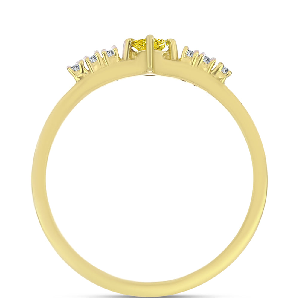 Inel din Argint 925 Placat cu Aur ( 1.54 grame ) cu Diamant Galben și Zircon Alb Natural 0.18 Carate 6 