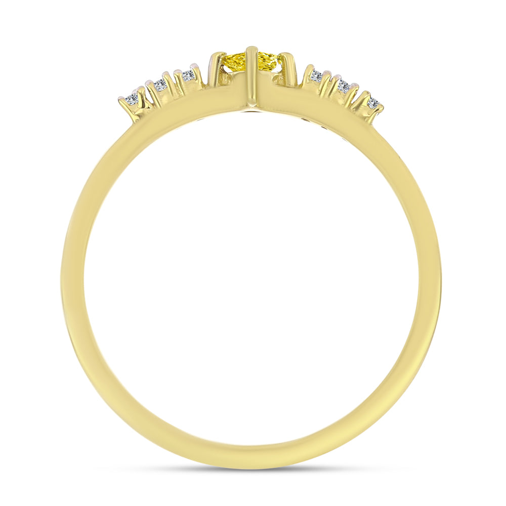 Inel din Argint 925 Placat cu Aur ( 1.54 grame ) cu Diamant Galben și Zircon Alb Natural 0.18 Carate 2 