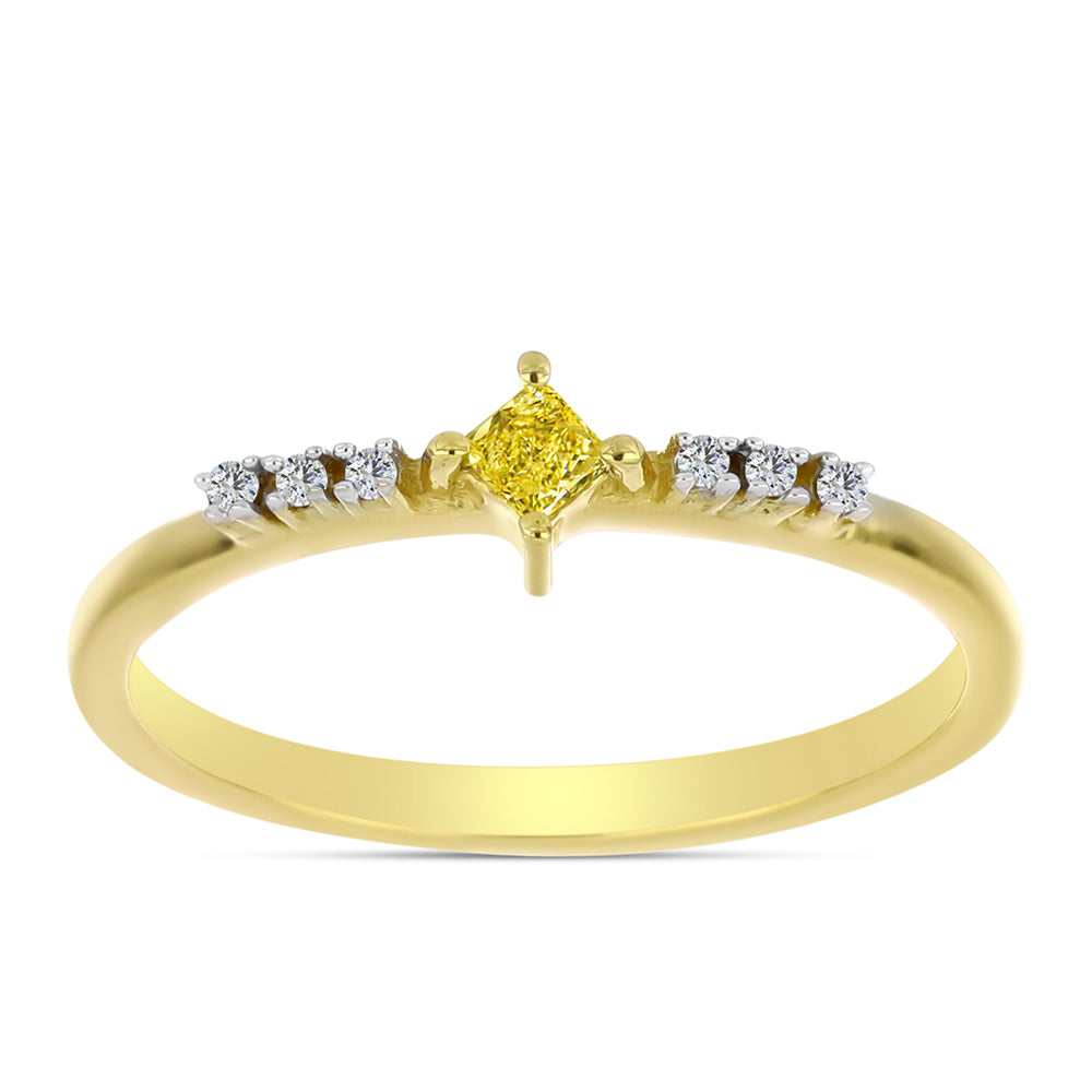 Inel din Argint 925 Placat cu Aur ( 1.54 grame ) cu Diamant Galben și Zircon Alb Natural 0.18 Carate