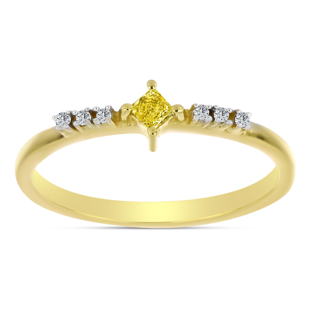 Inel din Argint 925 Placat cu Aur ( 1.54 grame ) cu Diamant Galben și Zircon Alb Natural 0.18 Carate 3 
