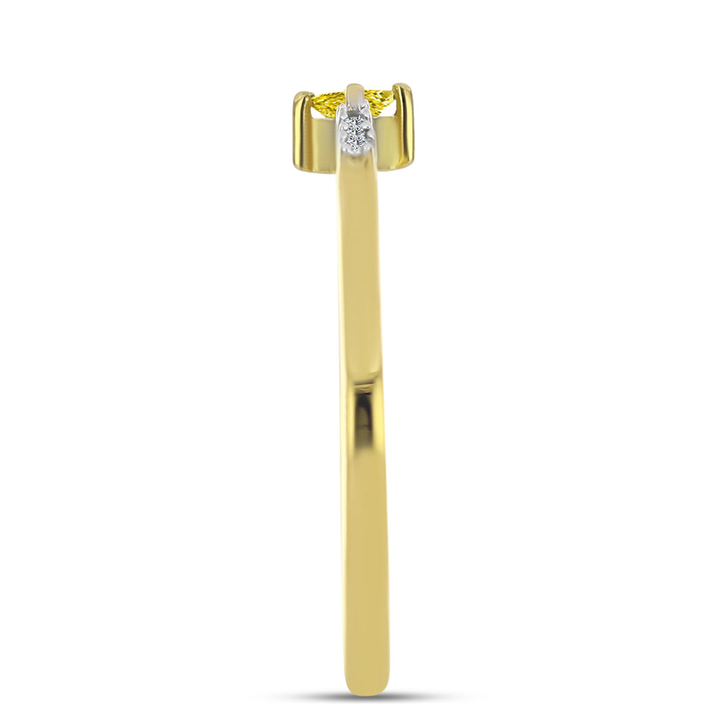 Inel din Argint 925 Placat cu Aur ( 1.54 grame ) cu Diamant Galben și Zircon Alb Natural 0.18 Carate 8 