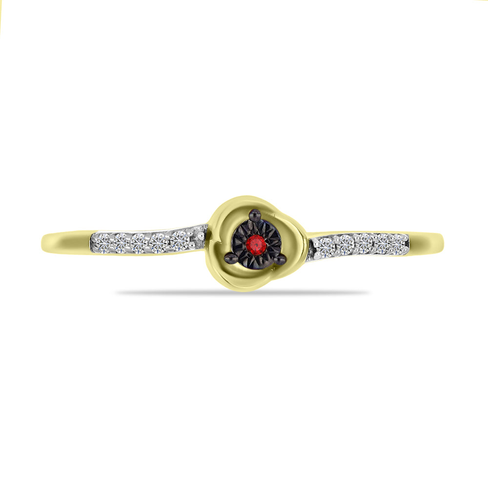 Inel din Argint 925 Placat cu Aur ( 1.46 grame ) cu Diamant Roșu și Zircon Alb 0.12 Carate 1 