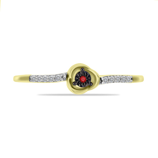 Inel din Argint 925 Placat cu Aur ( 1.46 grame ) cu Diamant Roșu și Zircon Alb 0.12 Carate